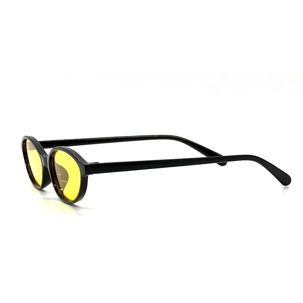 Black Oval Sunglasses Yellow Tint Lens Men‎ Fashion Eyewear Small Trendy Lentes